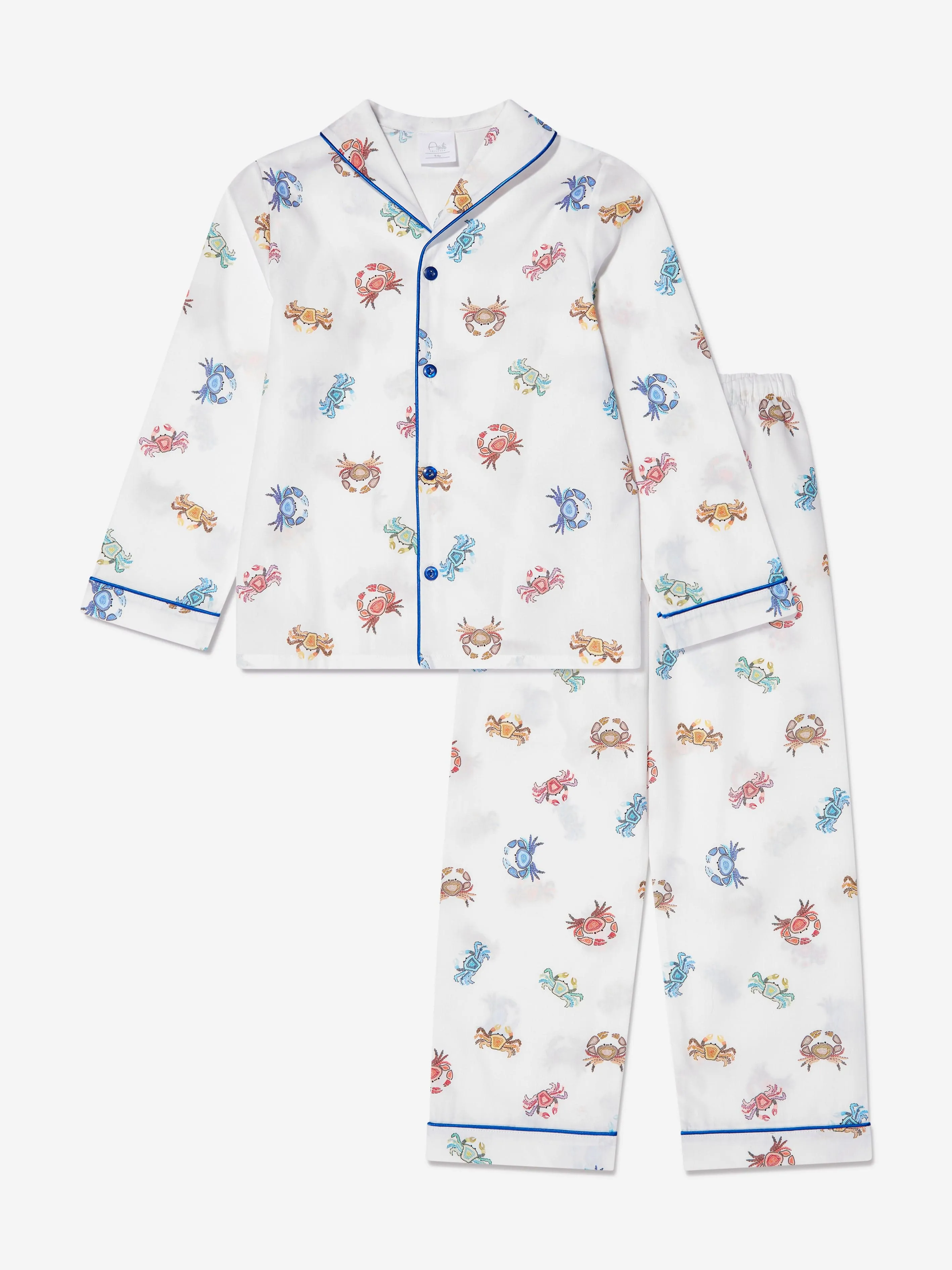 Amiki Children Boys Sam Crab Print Button Up Pyjama Set in White