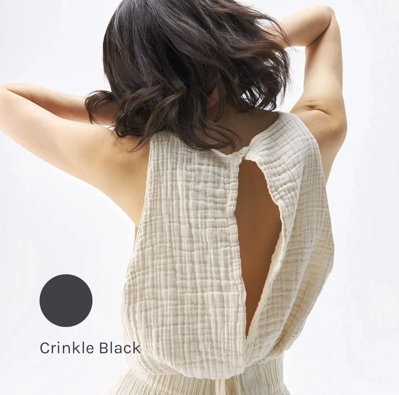 Black Crinkle Cotton Keyhole Top