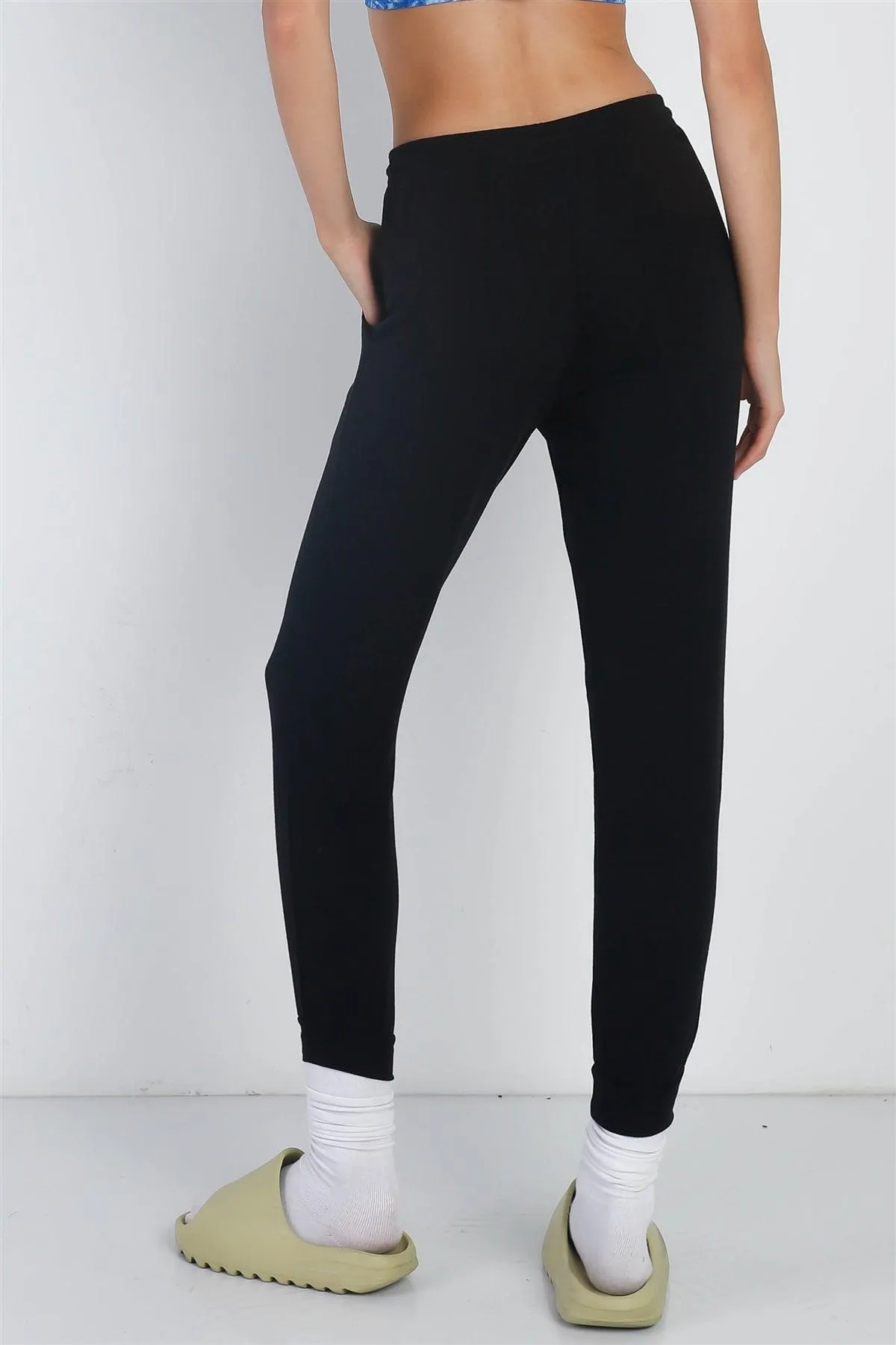 Black High Waist Cuffed Hem Pants /1-1-1