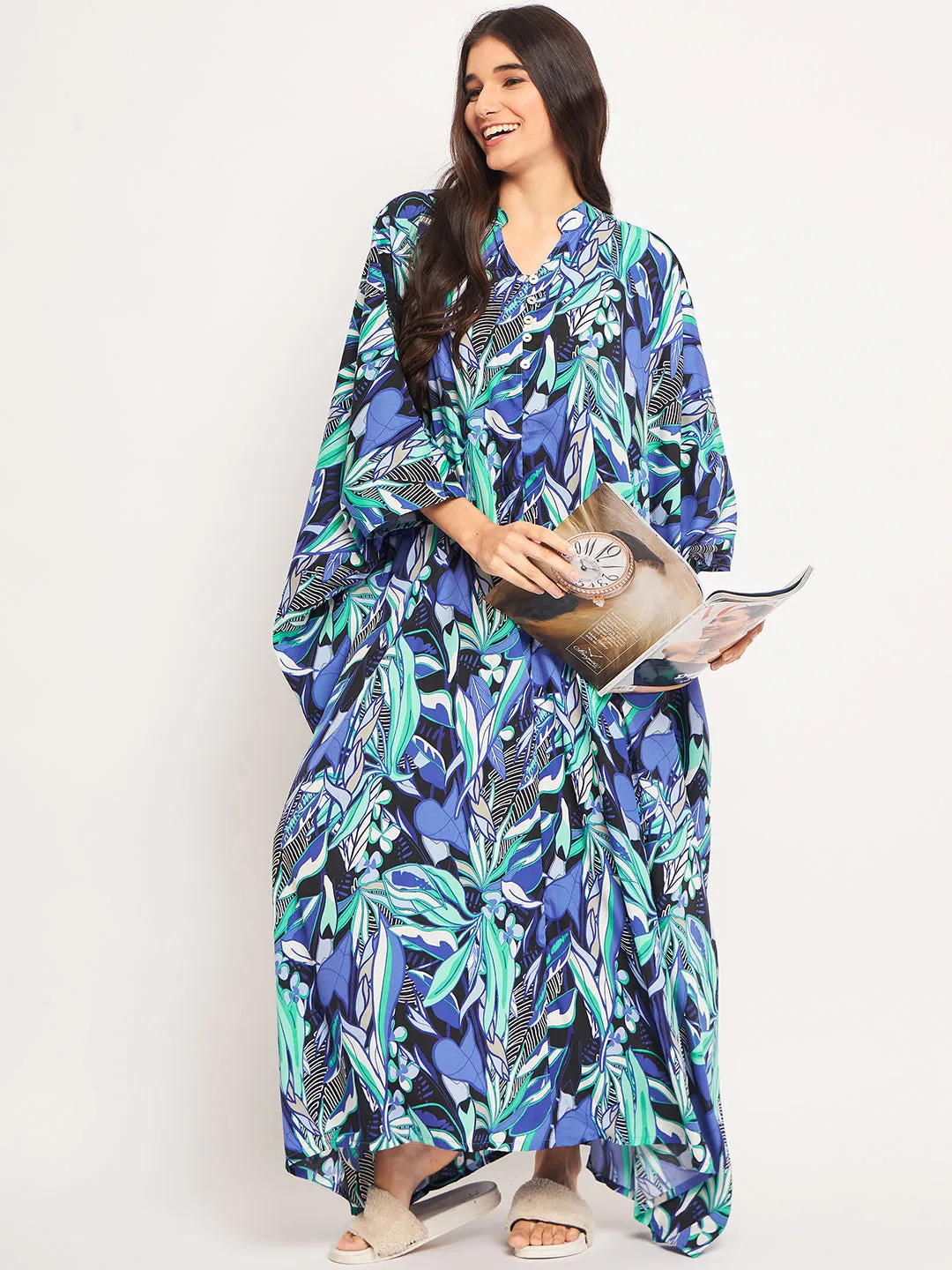 Blue Abstract Printed Freesize Kaftan