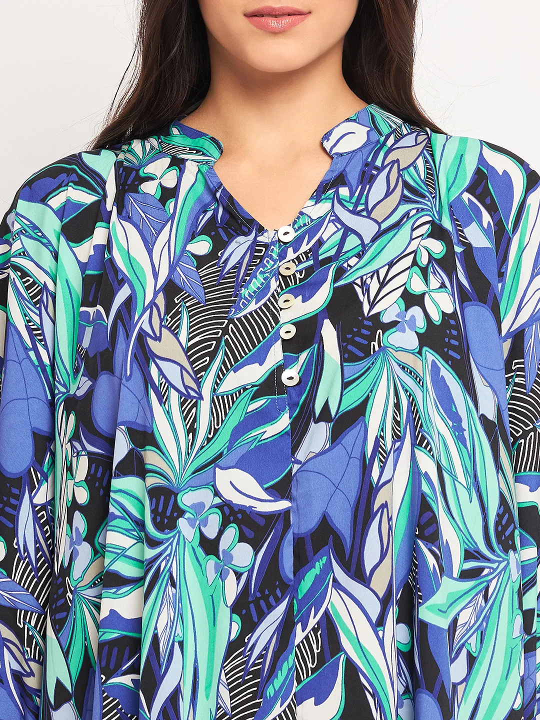 Blue Abstract Printed Freesize Kaftan