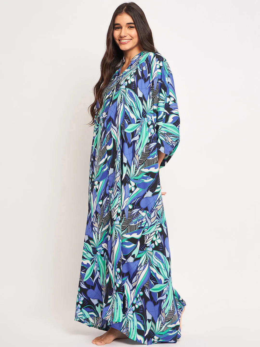 Blue Abstract Printed Freesize Kaftan