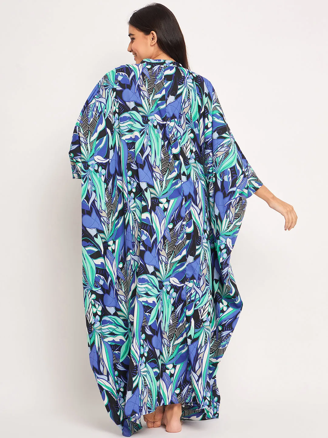 Blue Abstract Printed Freesize Kaftan