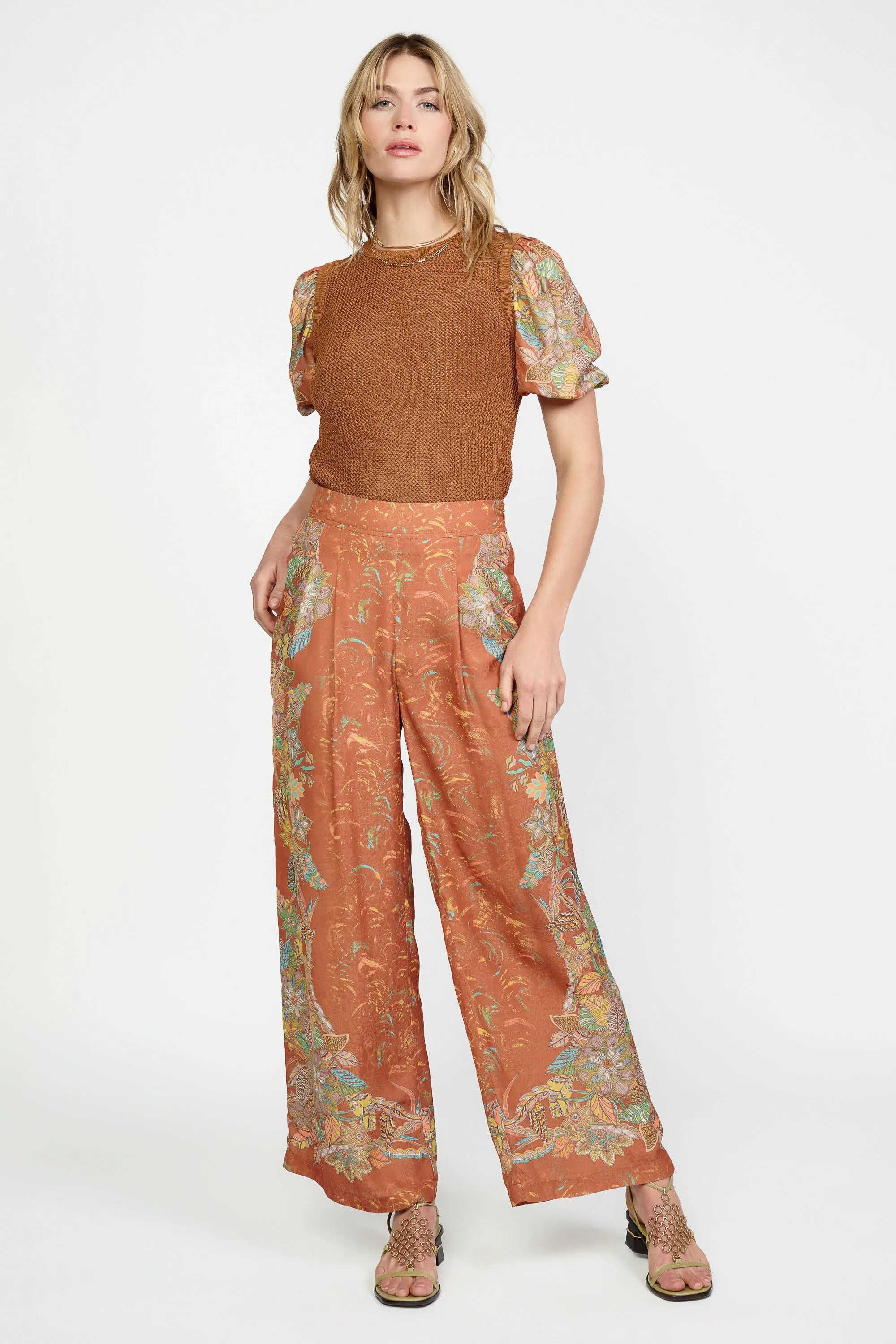 Border Print Retro Floral Pants