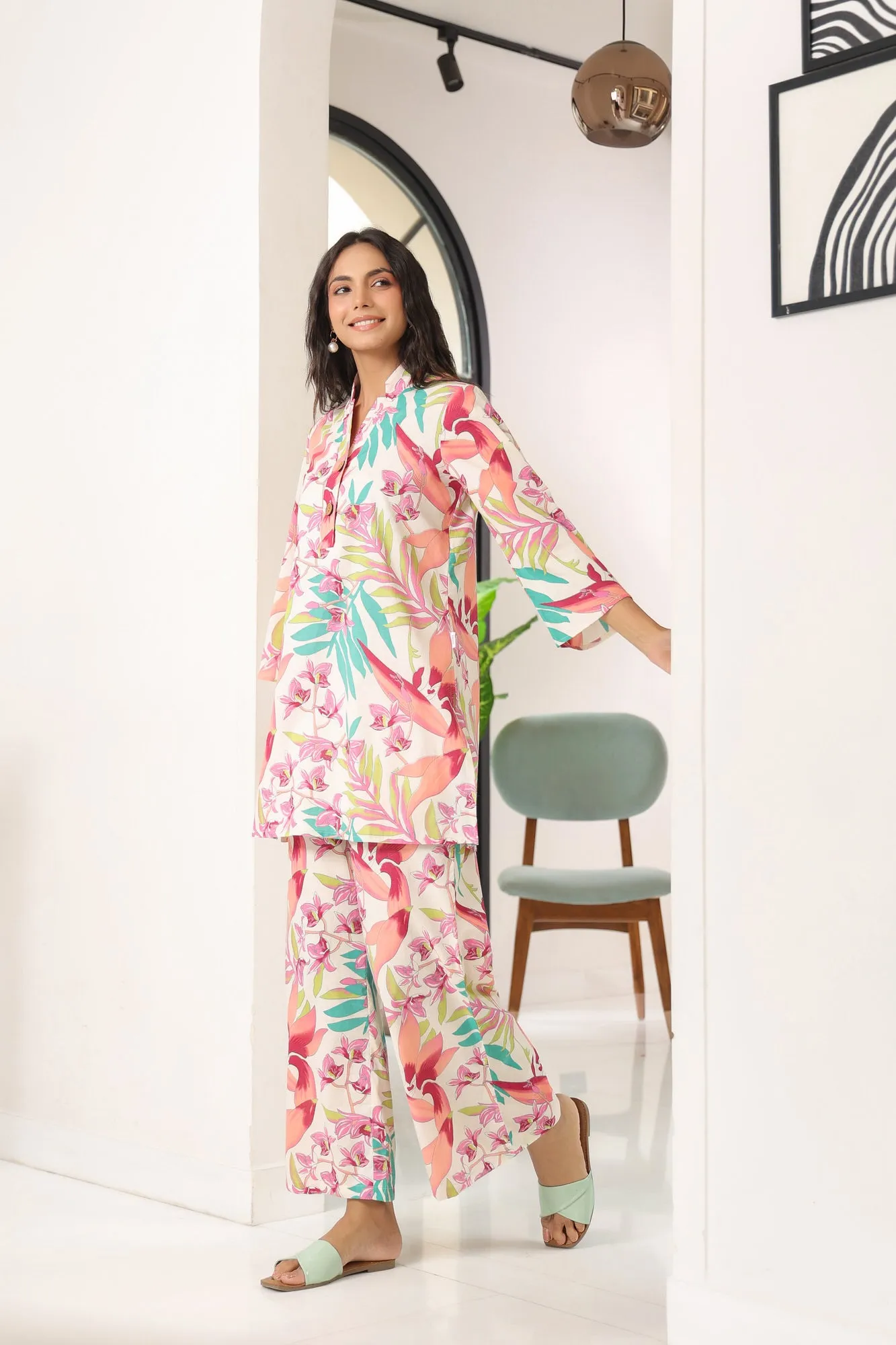 Canopy White Cotton Palazzo Loungewear Set