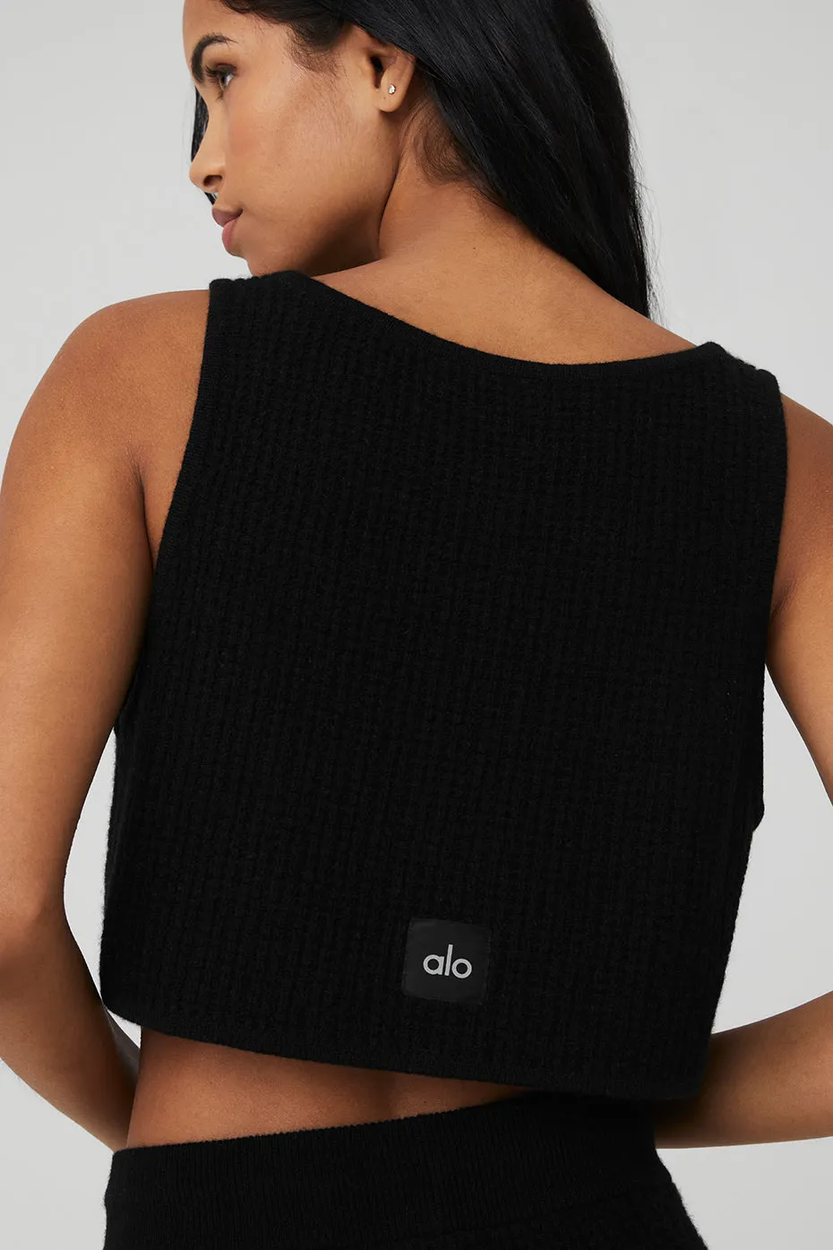 Cashmere Plush Waffle Cropped Tank - Black