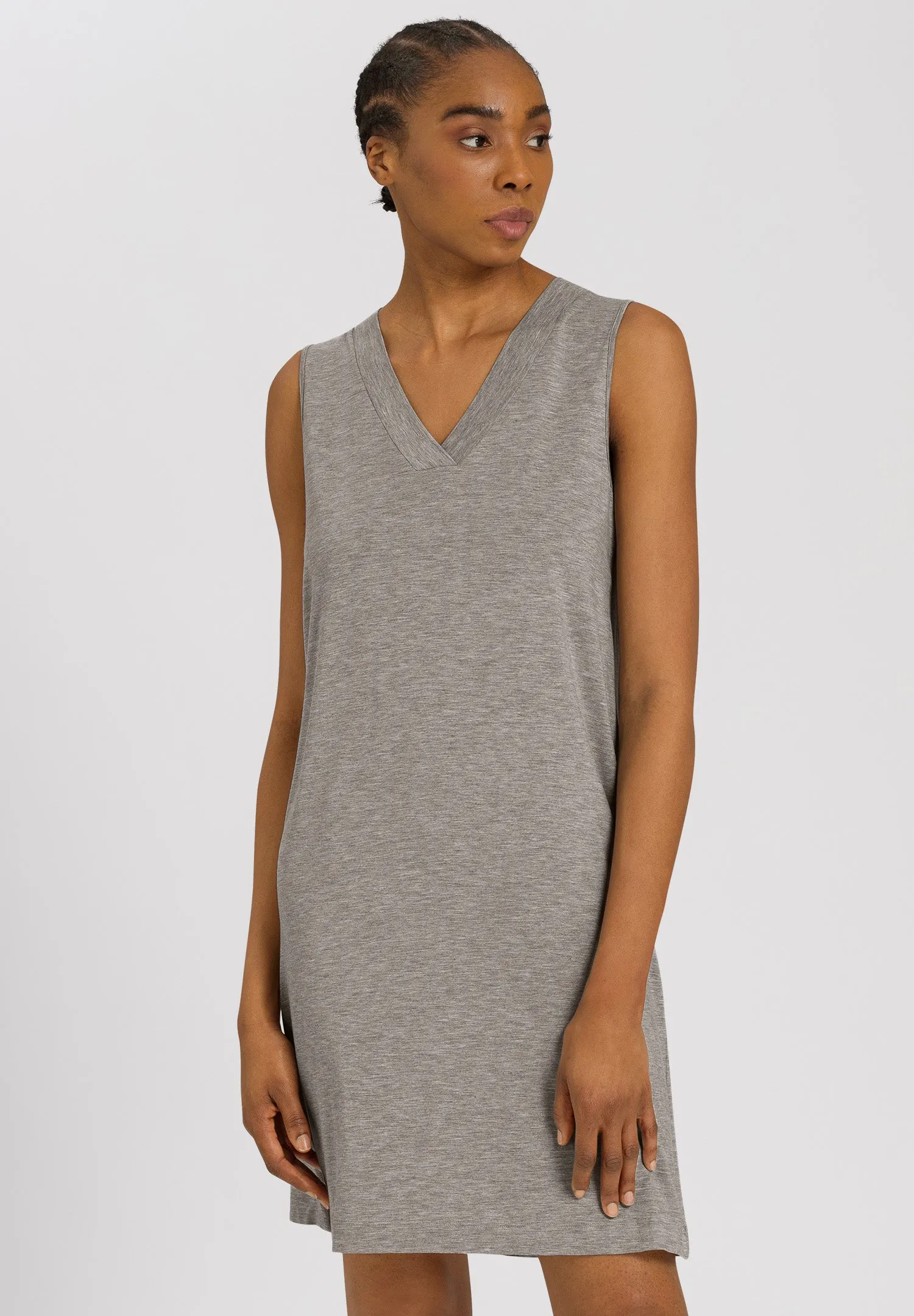 Champagne V-Neck Tank Nightgown | Grey Melange 76473-958