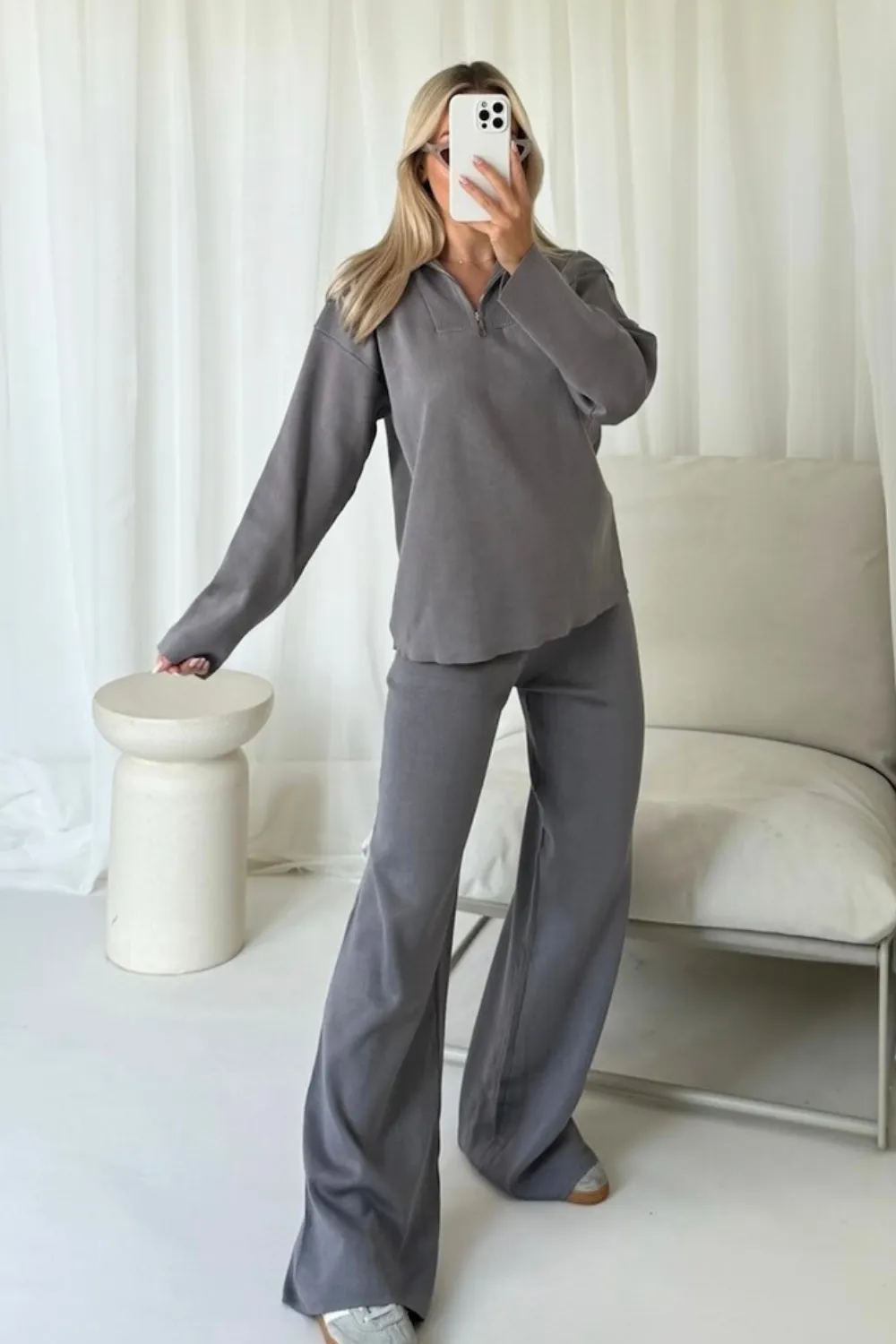 Demi grey 3/4 zip sweater straight leg knitted loungewear