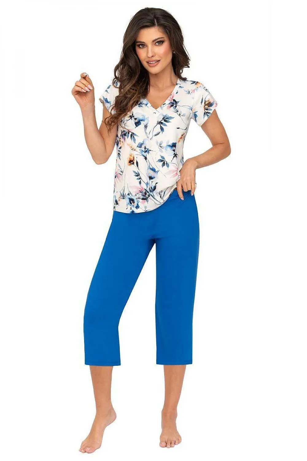 Donna blue pant and floral shirt womens pajamas