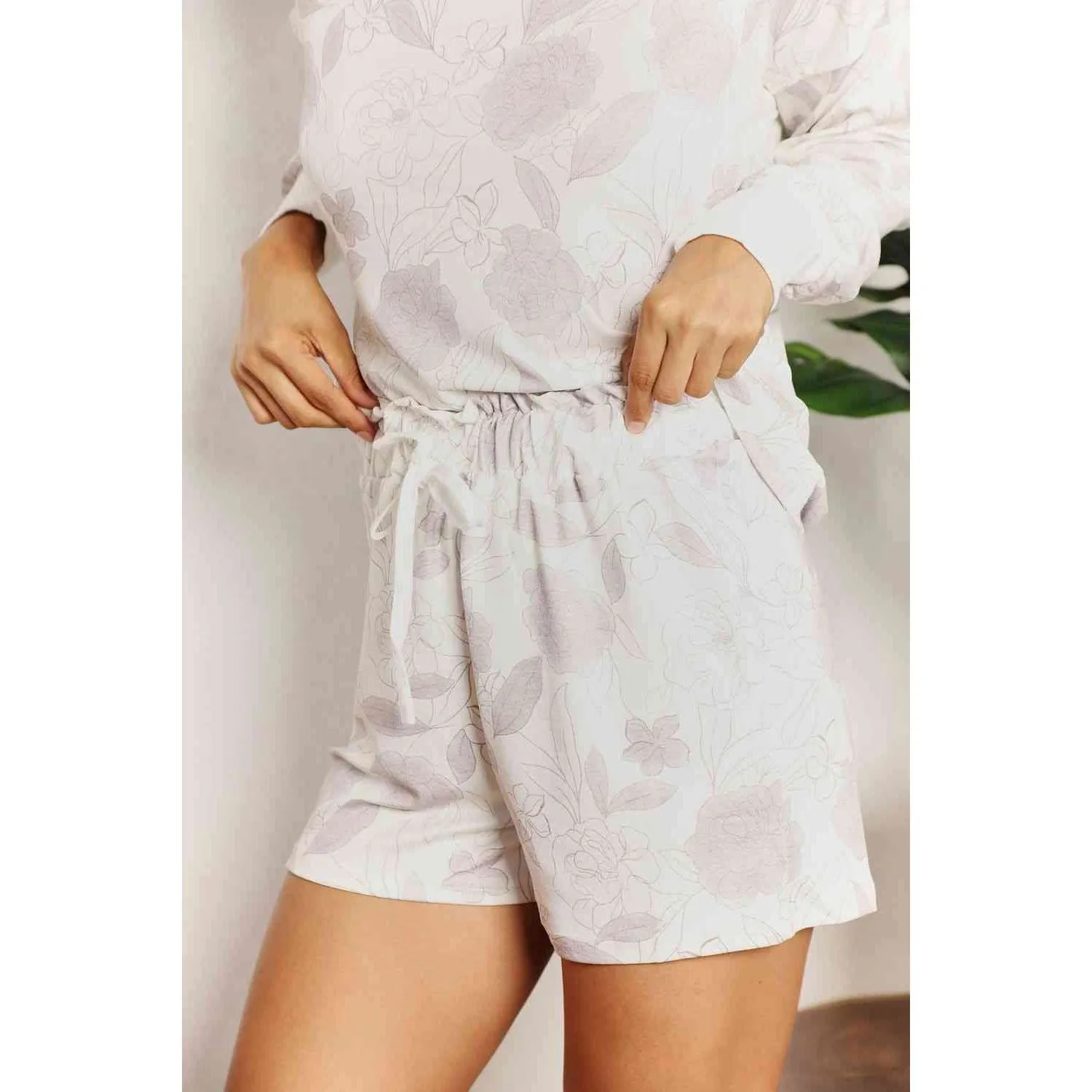 DOUBLE TAKE Floral Long Sleeve Top and Shorts Loungewear Set