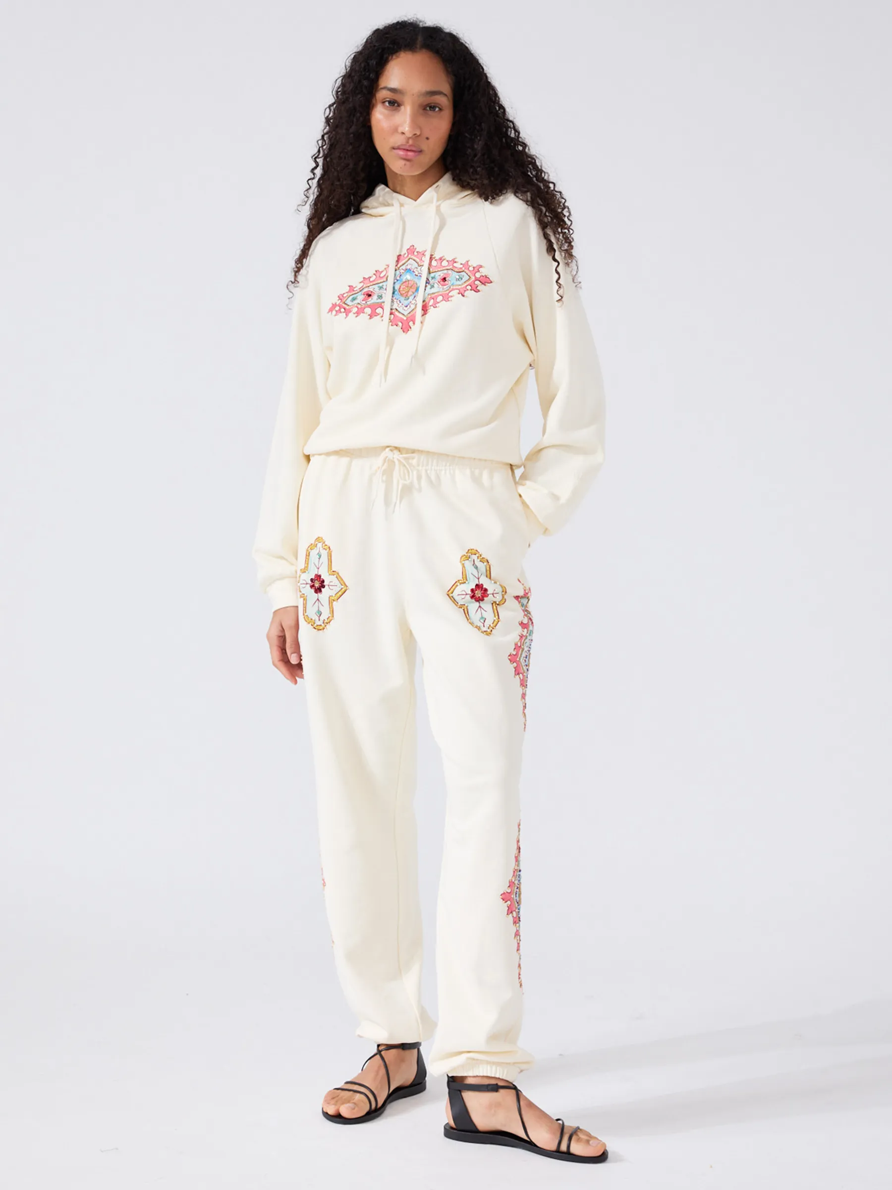 Dylan Printed Embellished Jogger Cream