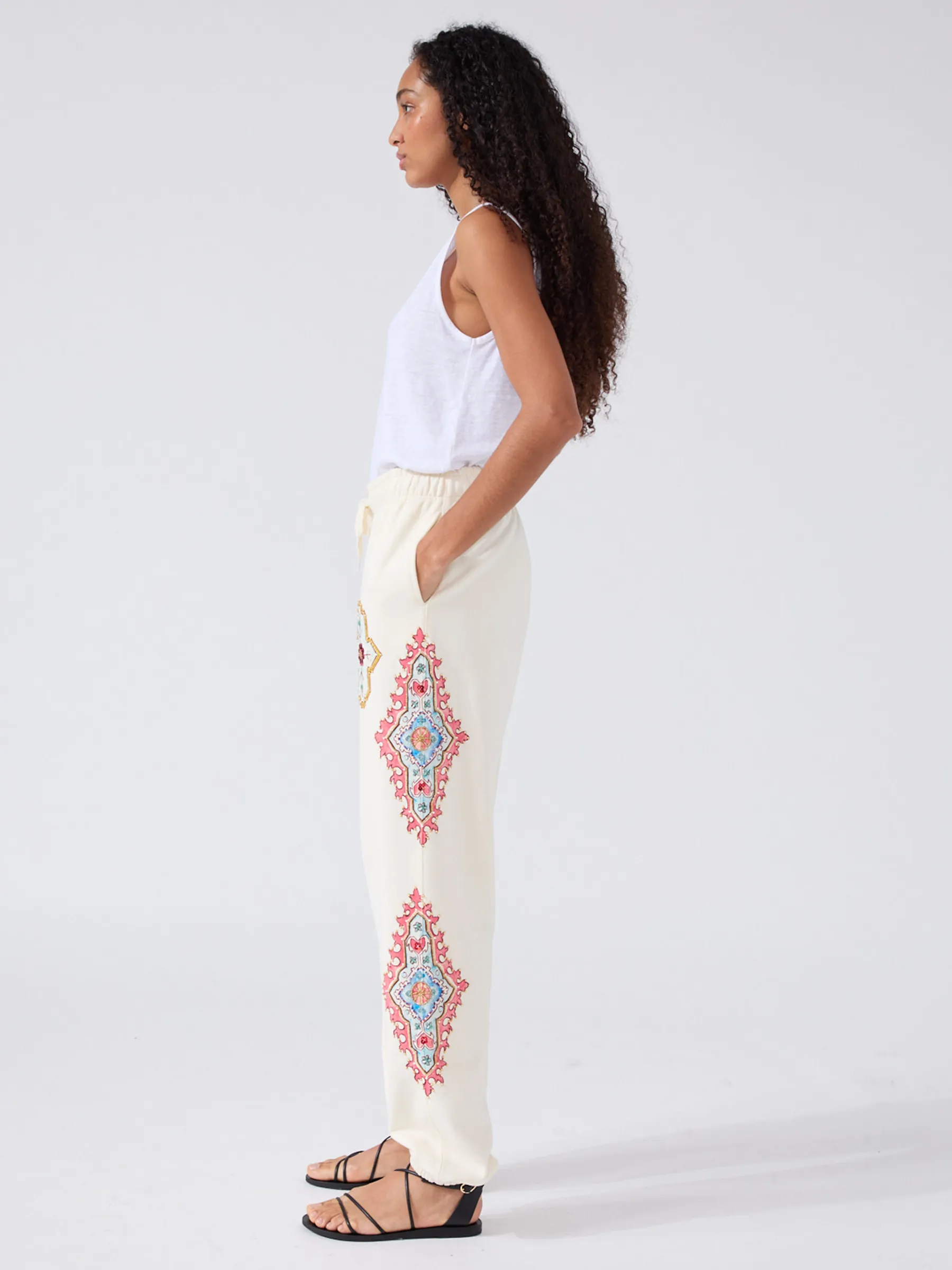 Dylan Printed Embellished Jogger Cream