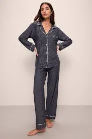 EBERJEY-GISELE LONG PJ SET-NAVY STRIPES