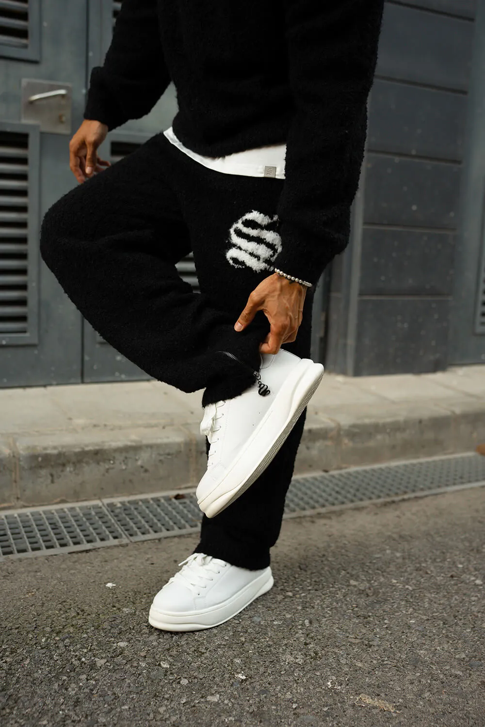 Emblem Knitted Joggers - Black