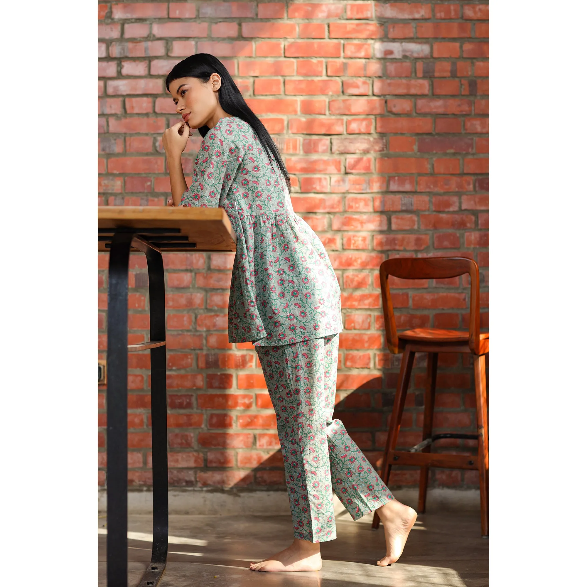 Floral Mosaic on Grey Loungewear Set