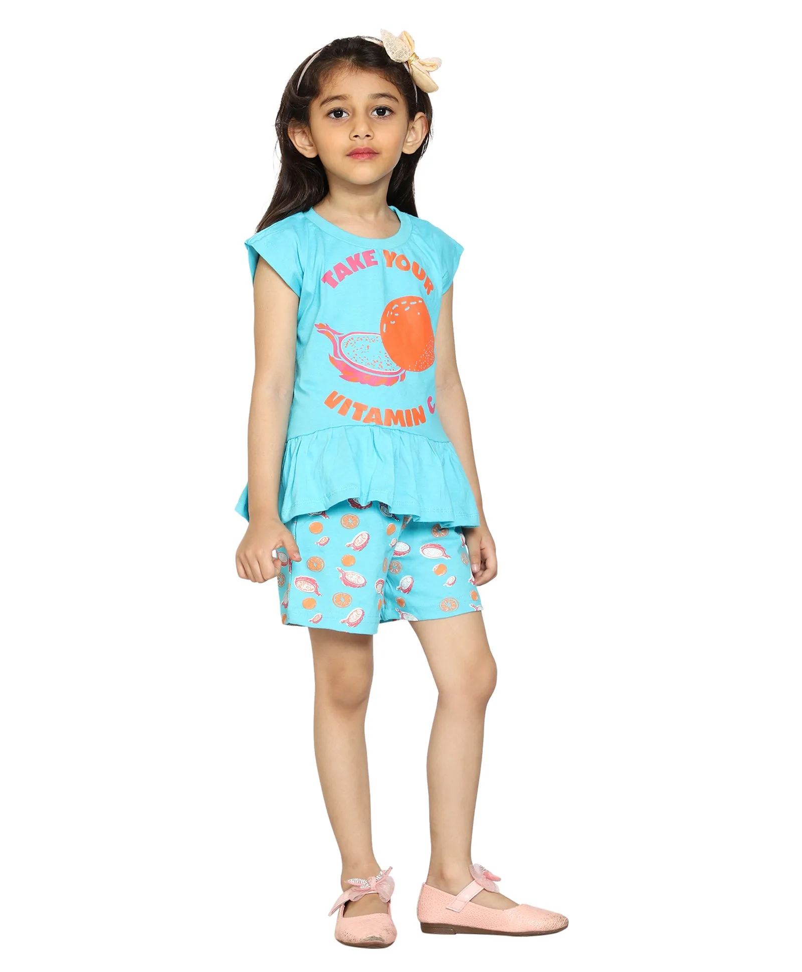 Girls Printed Tee and AOP Shorts Set