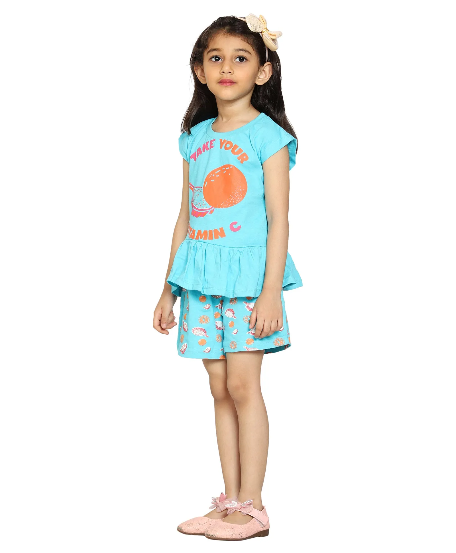 Girls Printed Tee and AOP Shorts Set