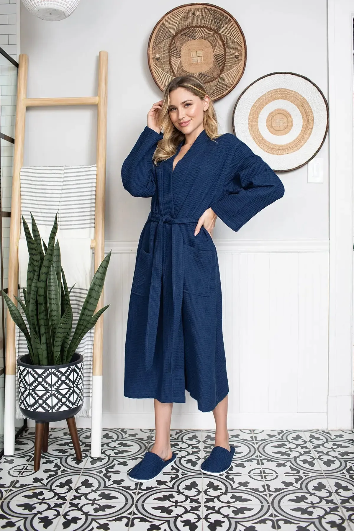 Lightweight Cotton Waffle Robe for Women