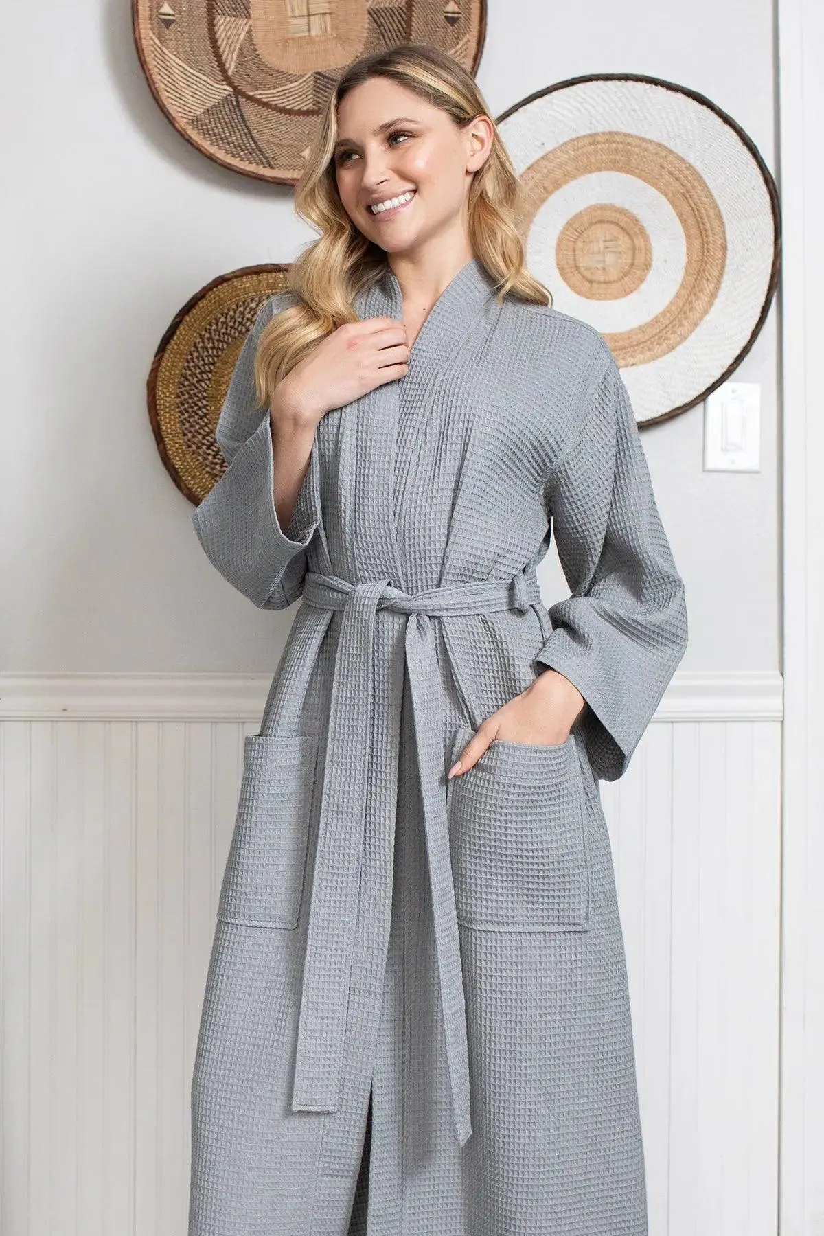 Lightweight Cotton Waffle Robe for Women