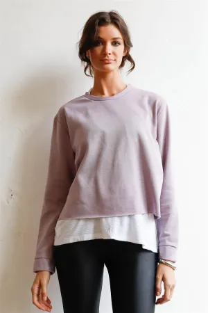 Lilac Grey Long Sleeve Raw Hem Sweatshirt /1-2-2-1