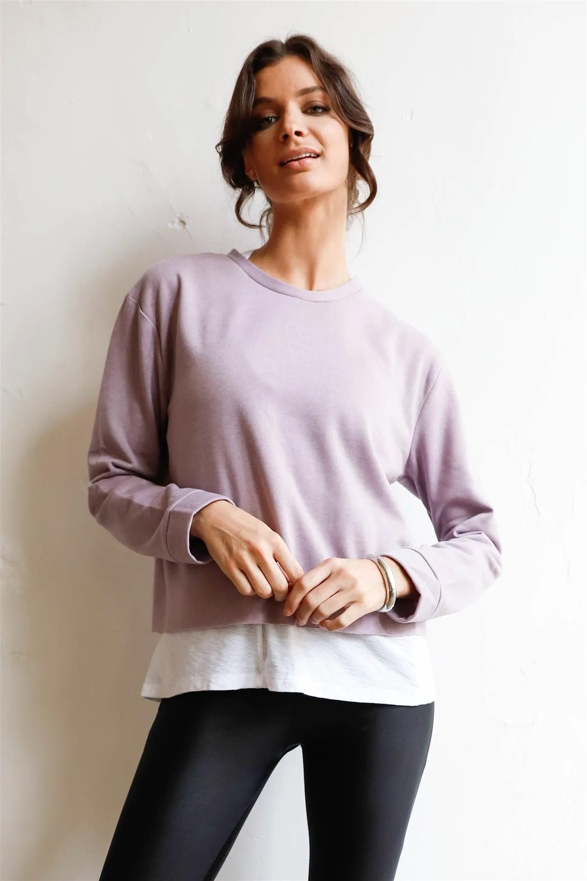 Lilac Grey Long Sleeve Raw Hem Sweatshirt /1-2-2-1