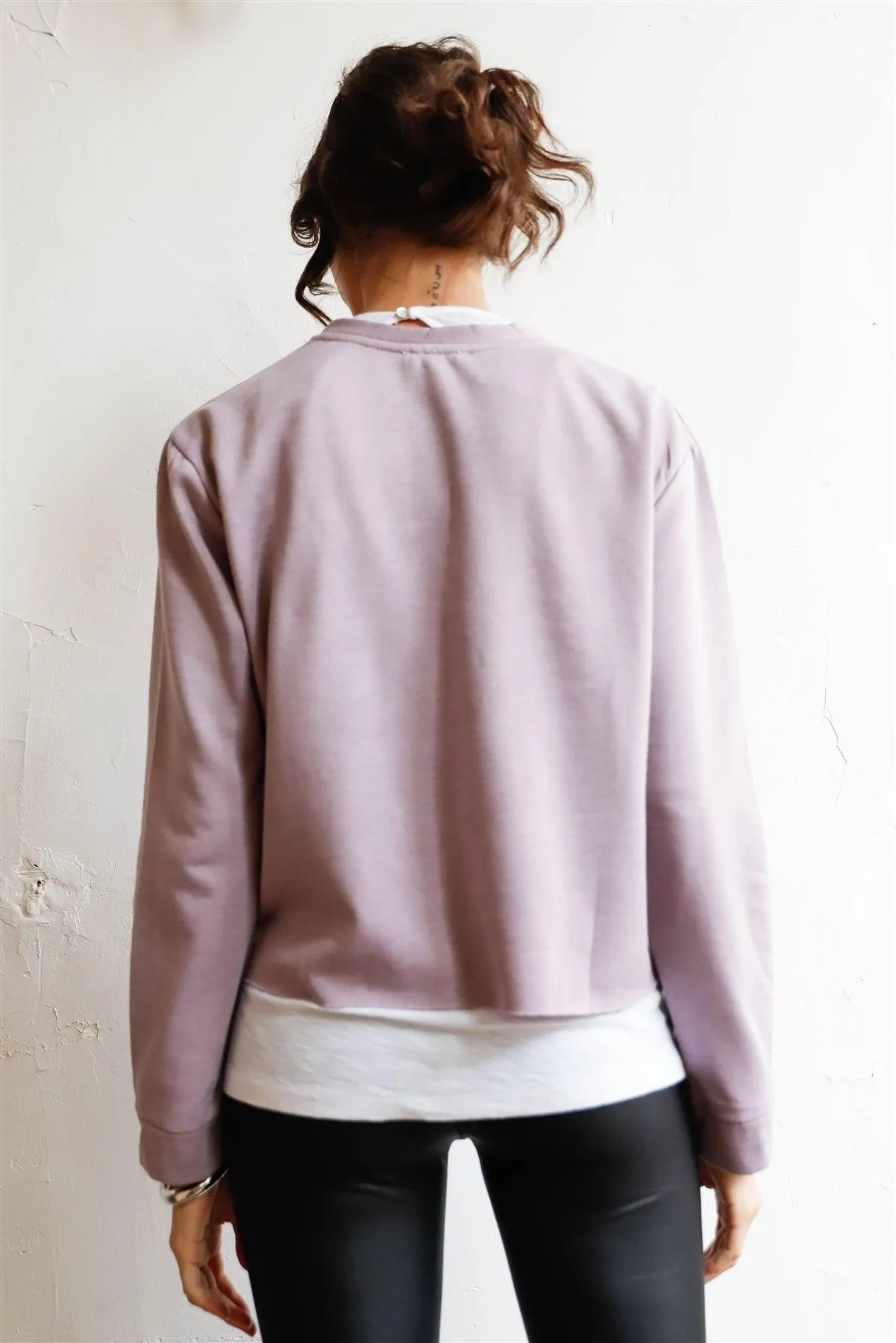 Lilac Grey Long Sleeve Raw Hem Sweatshirt /1-2-2-1