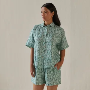 Linen Co Ord Set For Women | Shirt & Shorts | Elasticated Waist | Teal