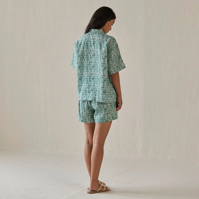 Linen Co Ord Set For Women | Shirt & Shorts | Elasticated Waist | Teal