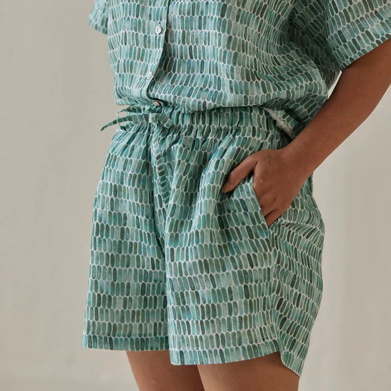 Linen Co Ord Set For Women | Shirt & Shorts | Elasticated Waist | Teal