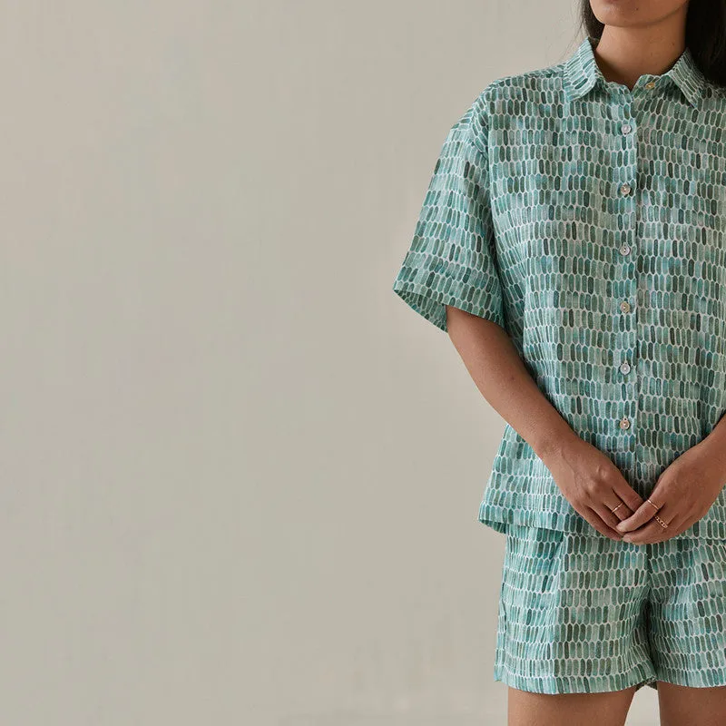 Linen Co Ord Set For Women | Shirt & Shorts | Elasticated Waist | Teal