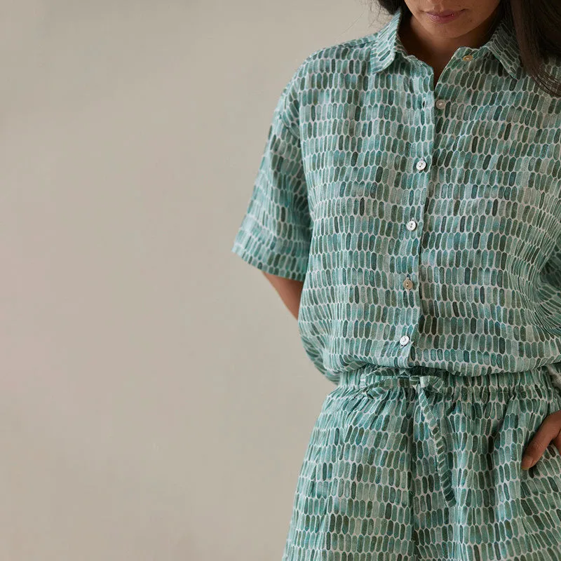 Linen Co Ord Set For Women | Shirt & Shorts | Elasticated Waist | Teal