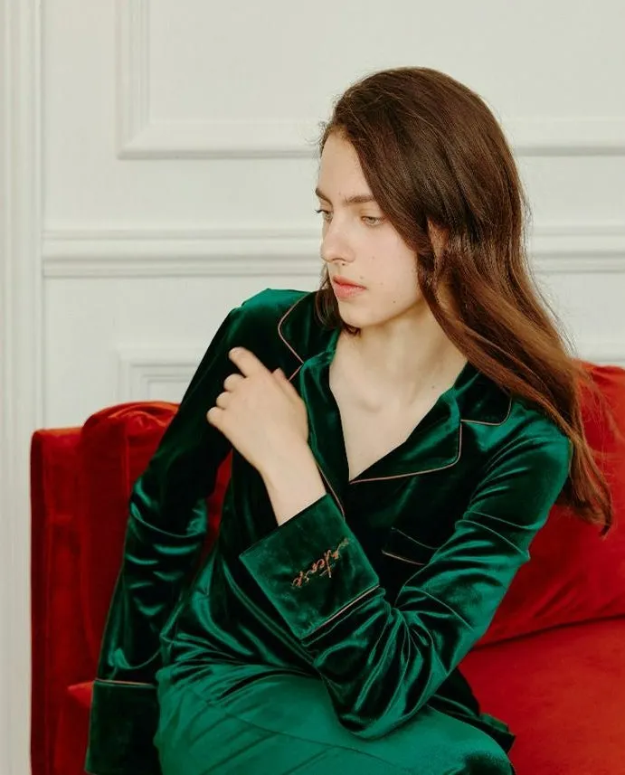 Long-Sleeve Velvet Loungewear Pajama Set