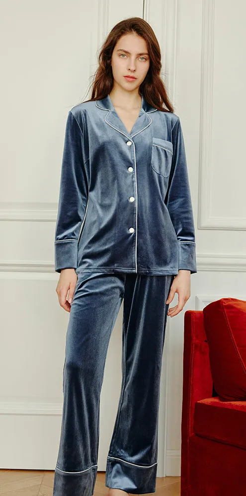 Long-Sleeve Velvet Loungewear Pajama Set