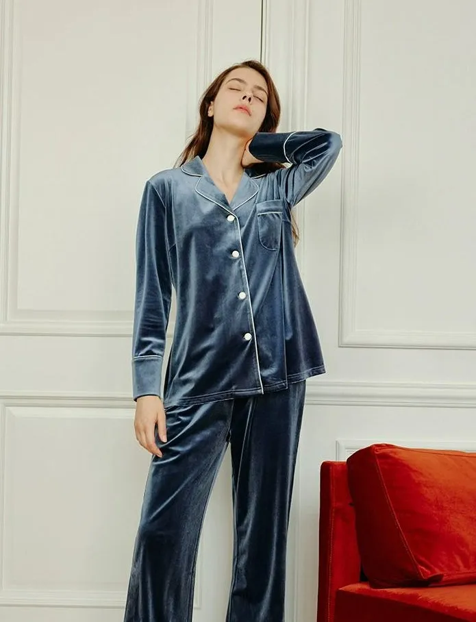 Long-Sleeve Velvet Loungewear Pajama Set