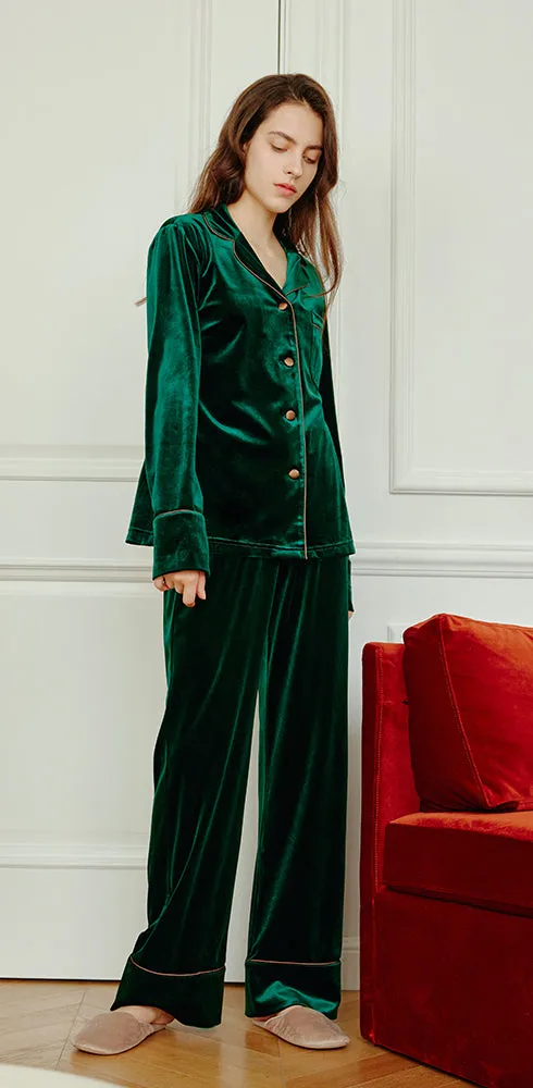 Long-Sleeve Velvet Loungewear Pajama Set