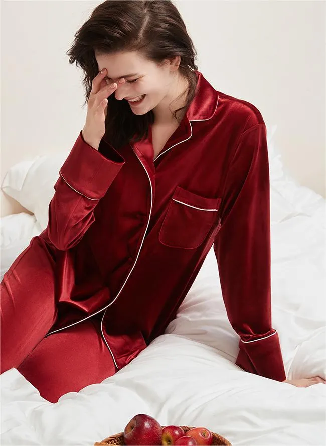 Long-Sleeve Velvet Loungewear Pajama Set