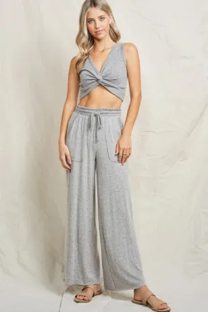 Maronie Grey Lounge Set | Twist Front Top   Wide Leg Pants