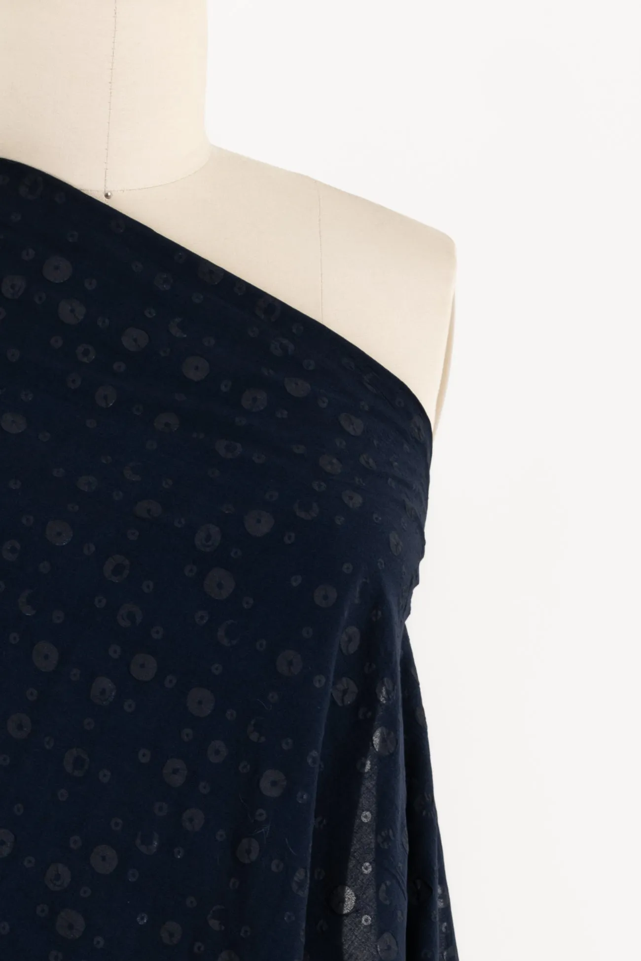 Navy Bubble Dots Italian Cotton Plisse Woven