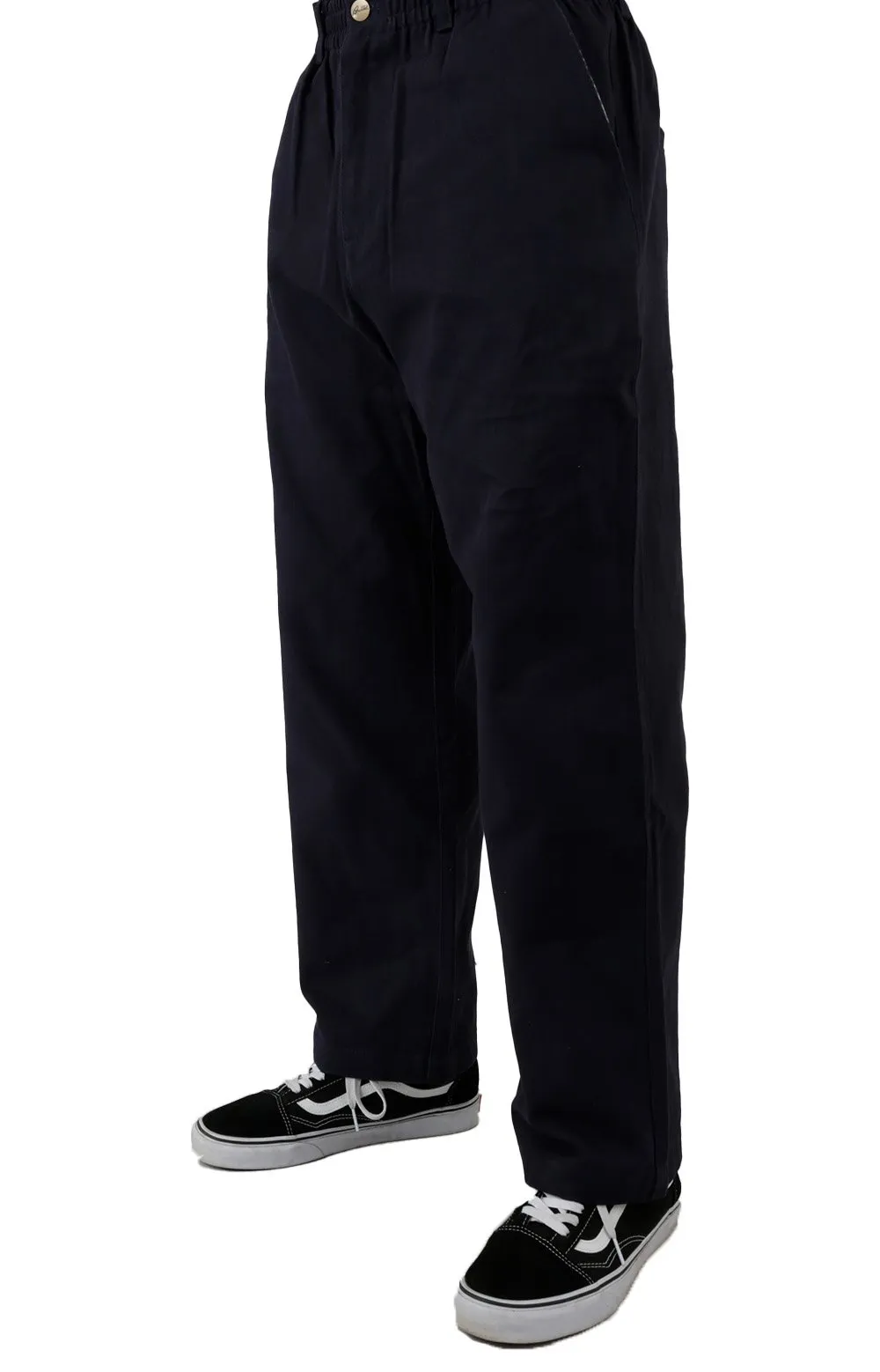 Navy Cotton Twill Wide Leg Trousers