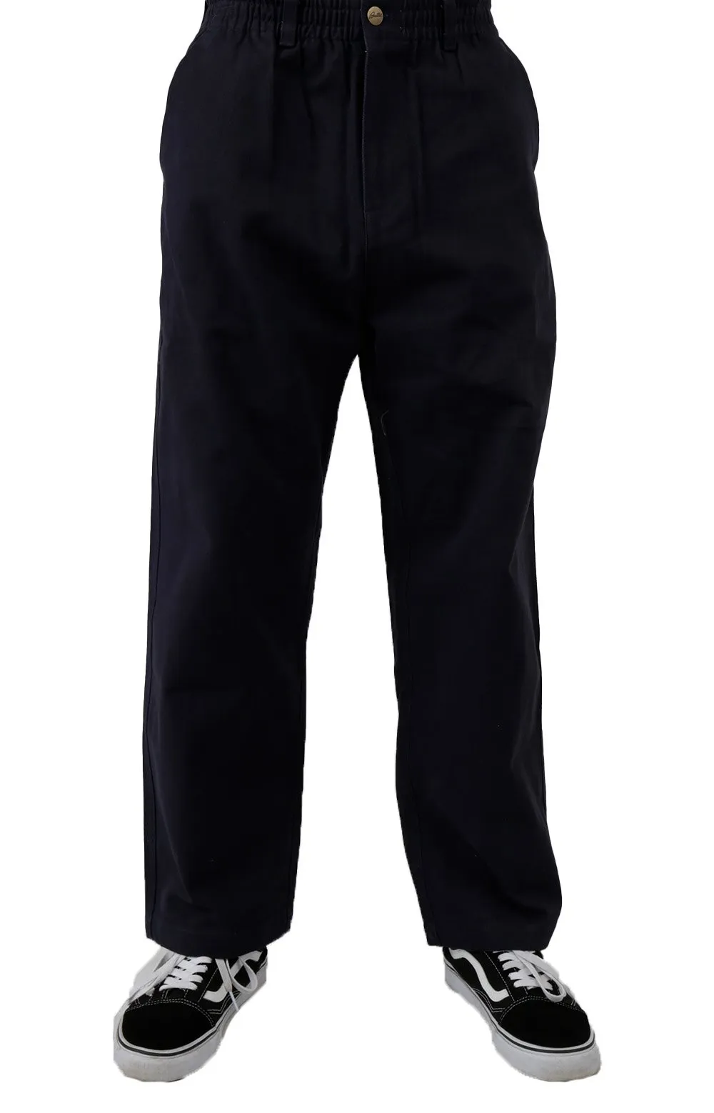 Navy Cotton Twill Wide Leg Trousers