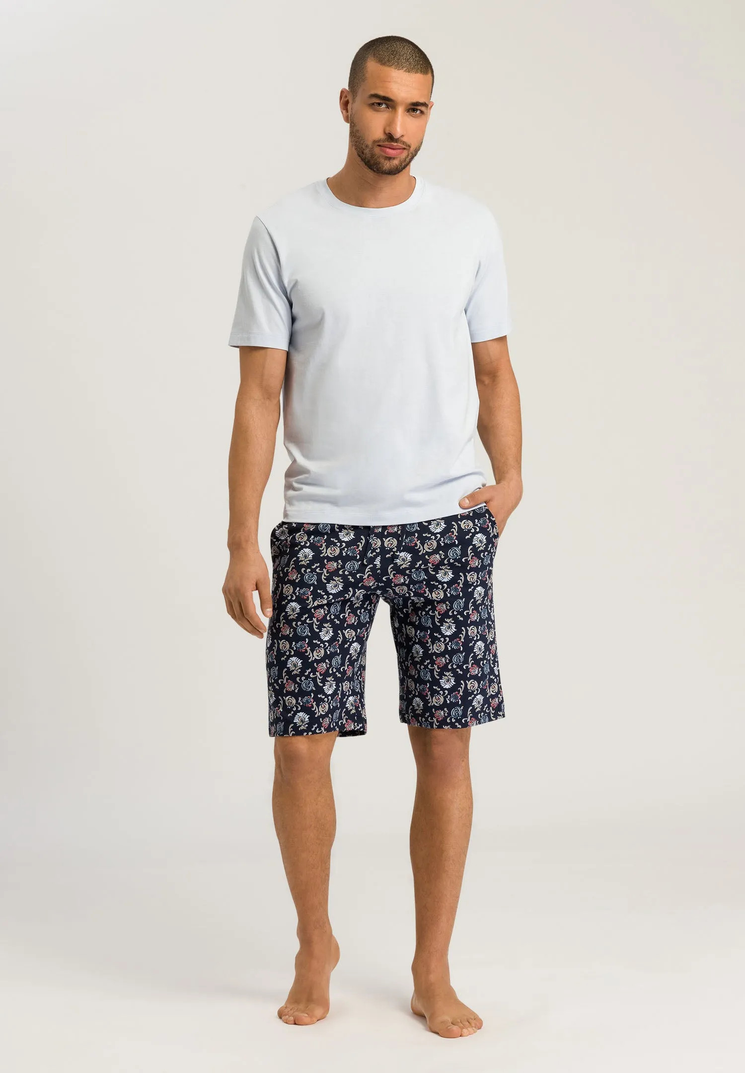 Night And Day Cotton Drawstring Shorts | Navy Botany Print 75513-1248