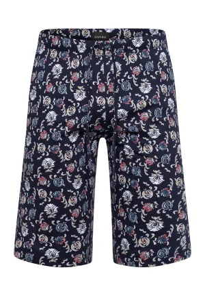 Night And Day Cotton Drawstring Shorts | Navy Botany Print 75513-1248