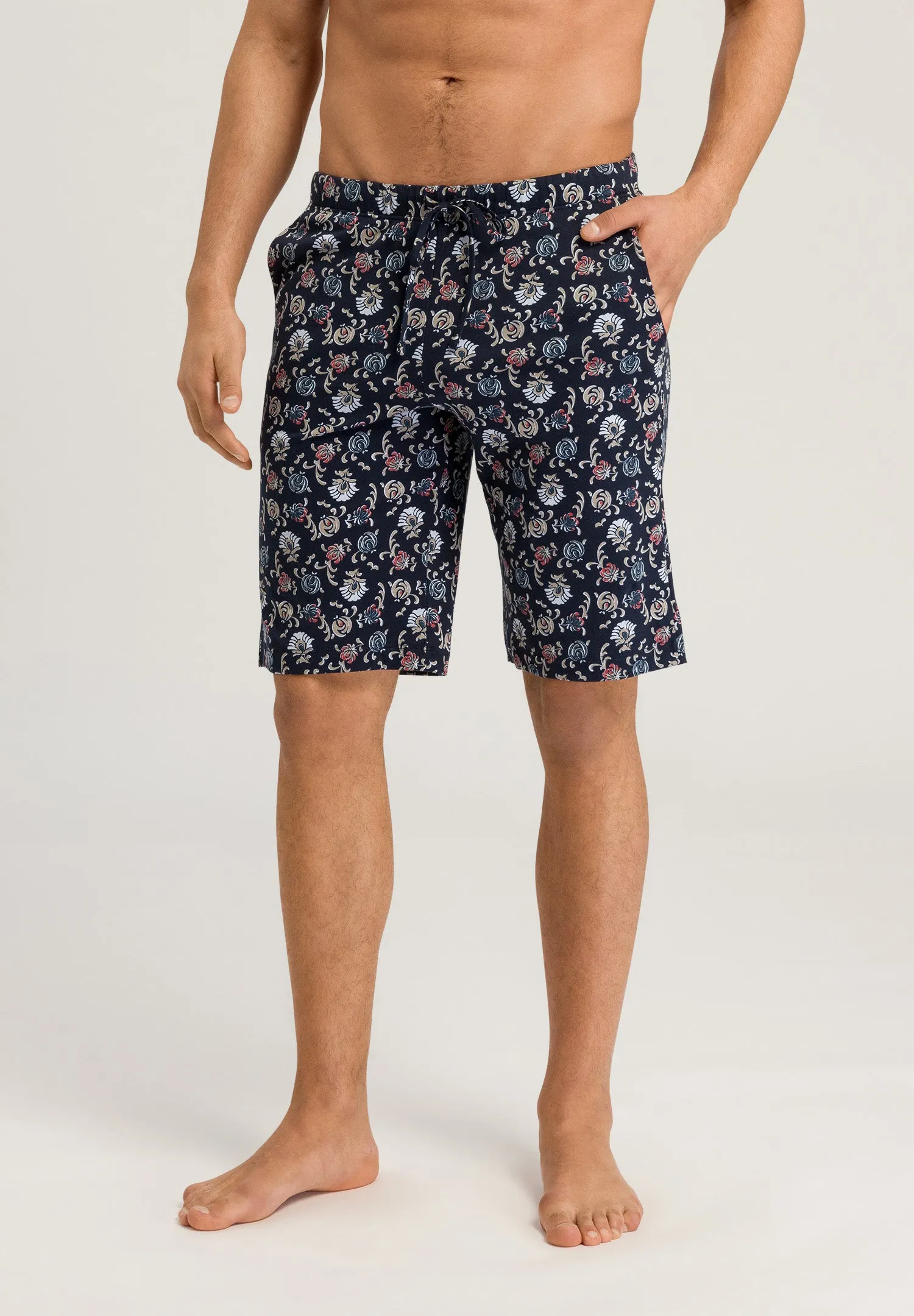 Night And Day Cotton Drawstring Shorts | Navy Botany Print 75513-1248