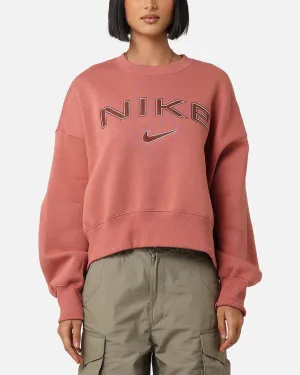 Nike Women's Sportswear Pheonix Fleece Oversized Logo Crewneck Canyon Pink/Light Orewood Brown