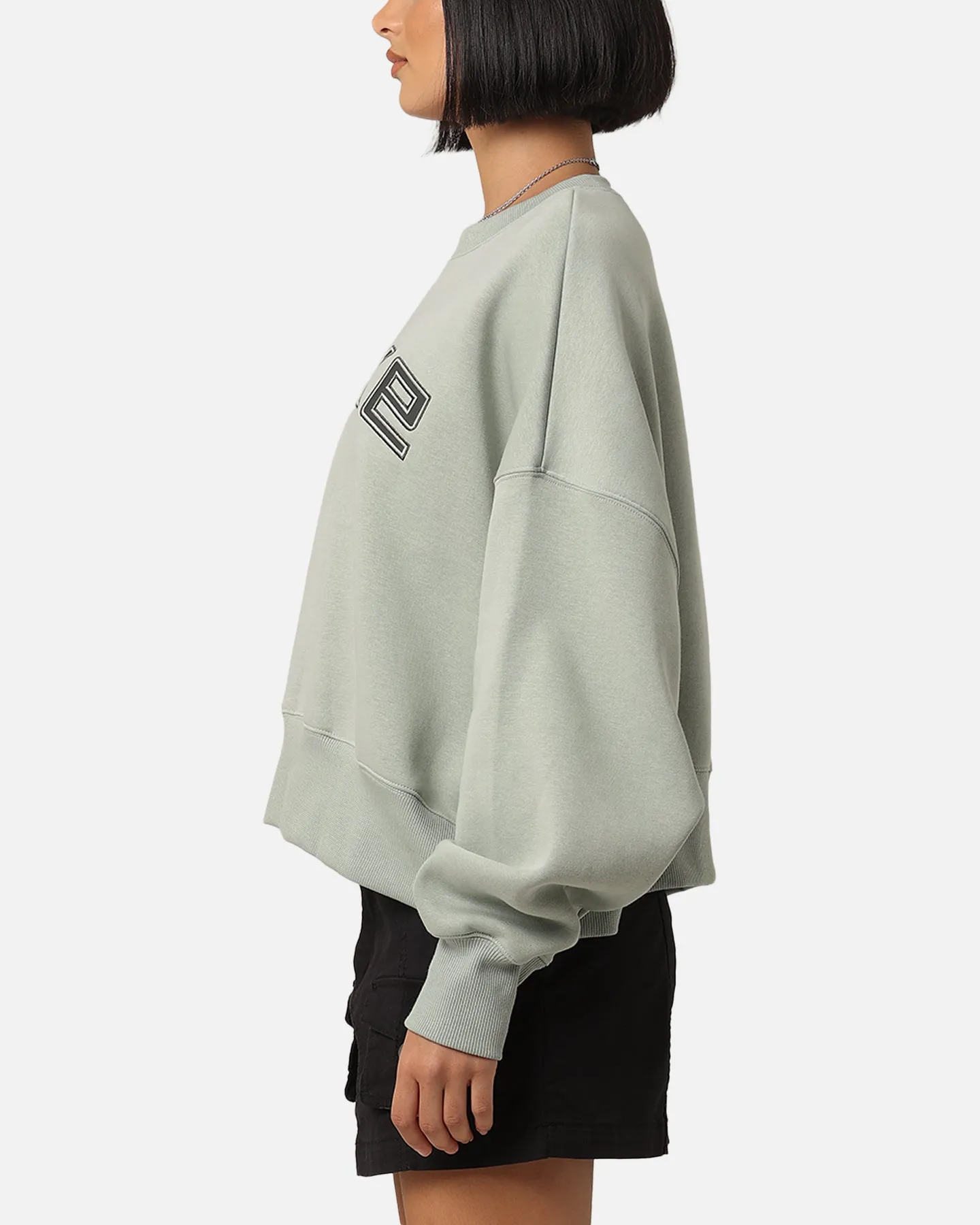 Nike Women's Sportswear Pheonix Fleece Oversized Logo Crewneck Jade Horizon/Light Orewood Brown