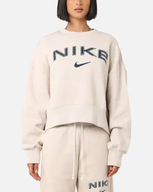 Nike Women's Sportswear Pheonix Fleece Oversized Logo Crewneck Light Orewood Brown/White