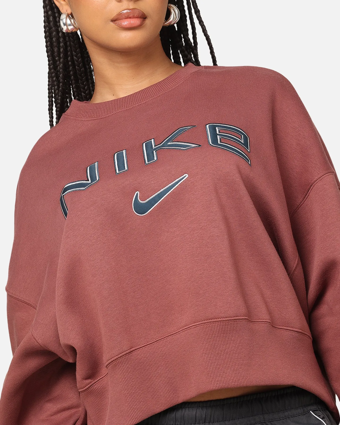 Nike Women's Sportswear Pheonix Fleece Oversized Logo Crewneck Red Sepia/Platinum Violet