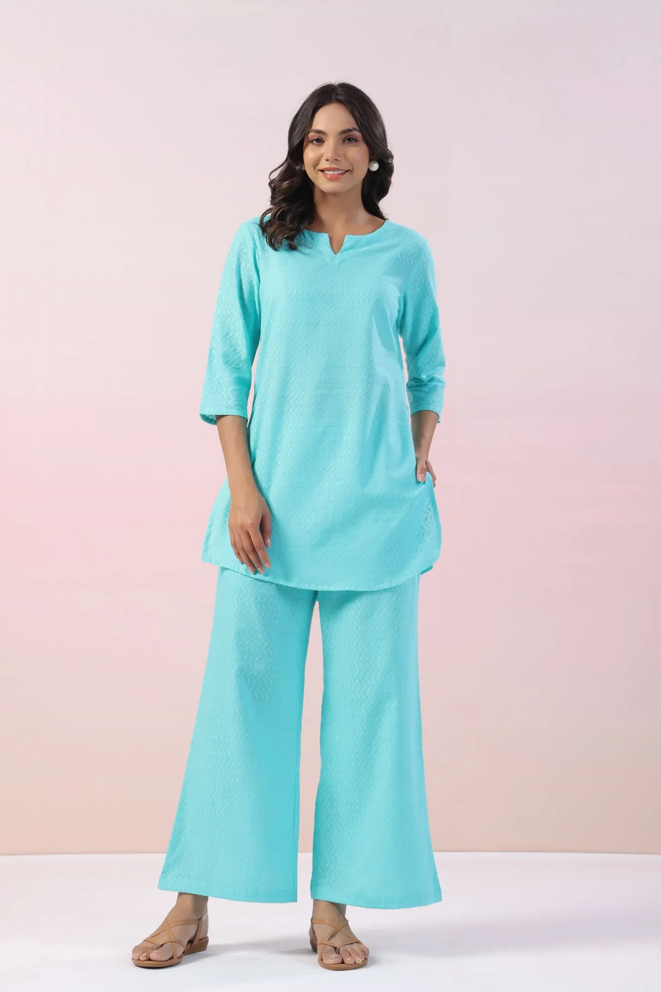 Ocean Solid Cotton Palazzo Loungewear Set