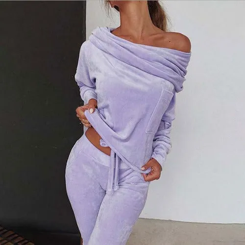 One-shoulder loungewear two-piece set