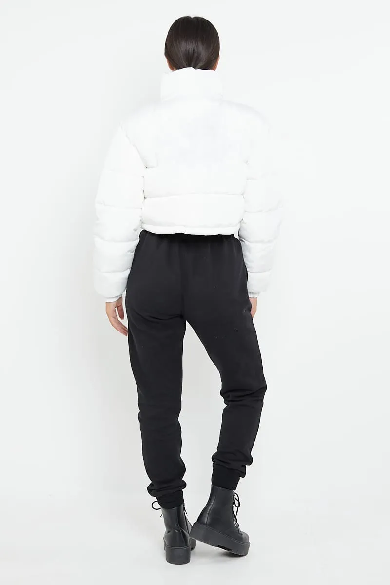 PADDED CROP PUFFER JACKET- WHITE